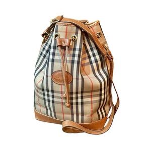 BURBERRYS Vintage Haymarket Check Drawstring Bucket Bag Authentic